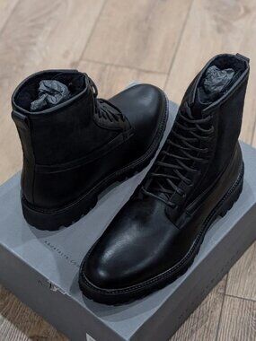 $625 Mens Aquatalia "Gitano" Leather/Shearling Lace Up Combat Boots Black 9.5